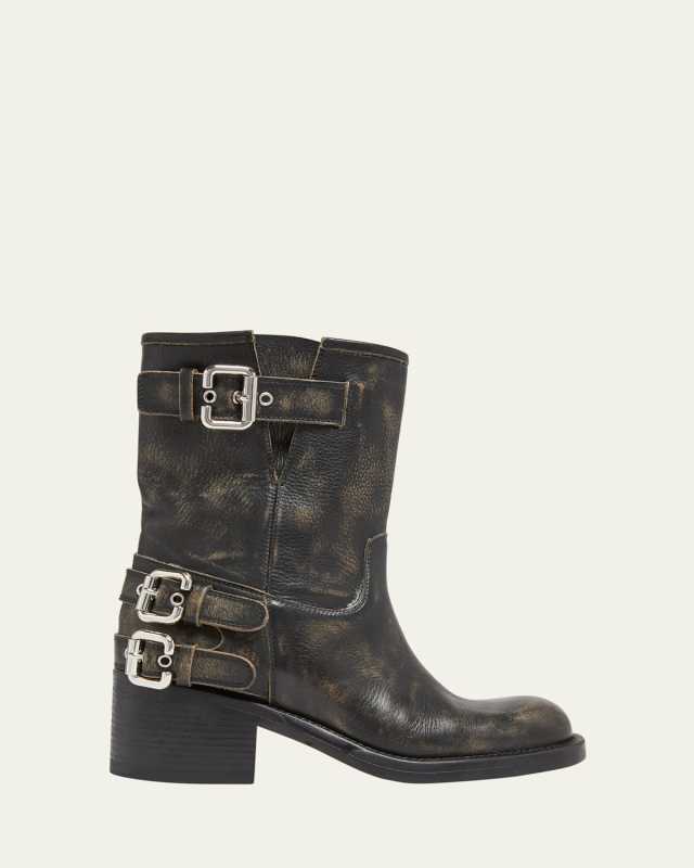 Dakota Burnished Leather Moto Ankle Boots